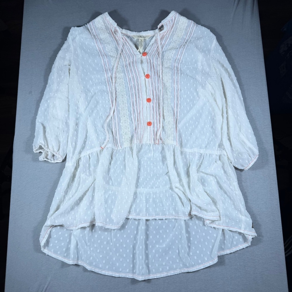 Matilda Jane Womens White Swiss Dot Lace Peplum Blouse Orange Buttons Medium